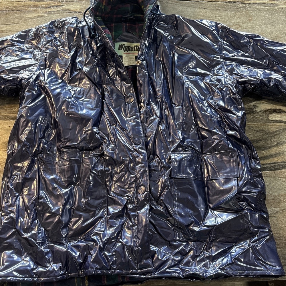 Vintage Wippette RainThings Vinyl Jacket Women's Snap Waterproof Size XL Shiny